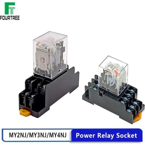 1Set Power Relay Coil General DPDT Micro Mini Electromagnetic Relay Switch With Socket Base LED AC 110/220V DC 12/24V MY2/3/4NJ