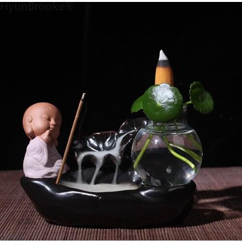 10Pcs Incense Cones + 1Pc Burner The Double use Small Buddha Censer Ceramic Waterfall Backflow Incense Burner Holder Home Decor