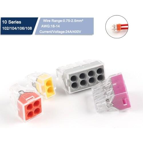 10 PCS Quick Push in Universal Compact Wire Connectors 2/4/6/8 Pin Conductor Wiring Terminal Block Connector 102/104/106/108