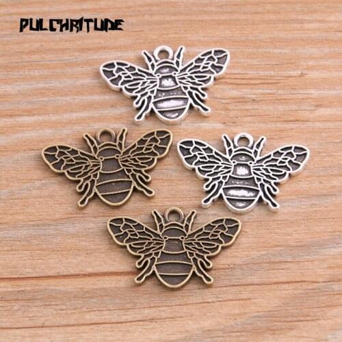 10pcs 17*26mm Two Color Bee Animal Charms Pendant Findings Accessories DIY Vintage Choker Necklace