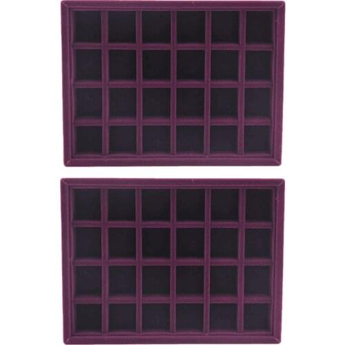 2 pcs Velvet 24 Slot Rings Earrings Jewelry Display Holder Tray Drawer Organizer Pendant Necklace Jewelry Packaging