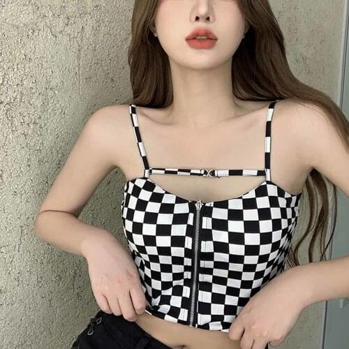 2021 Fashion Stretch Sexy Ladies Crop Tops Women Plaid Tank Tops Hip hop Slim Backless Short Vest Tops