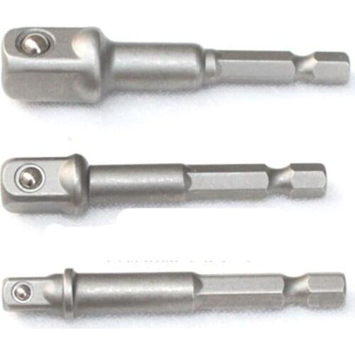 3Pcs Chrome Vanadium Steel Socket Adapter Hex Shank to 1/4" 3/8" 1/2" Extension Drill Bits Driver Electrical Drilling Heads