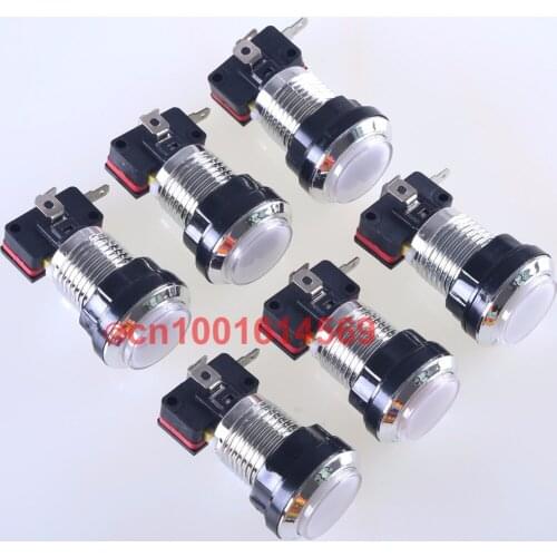 6pcs 5V 30mm Round Silver LED illuminate Arcade LED Push Button for Arcade Sticks USB Connector Project & Retropie 3B - White