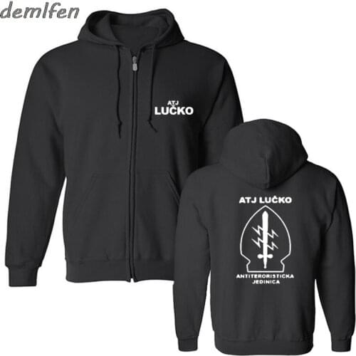 ATJ LUCKO Croatian Police Counter Terrorism Special Unit Force Crocop Hoodie Mens Zipper Fleece Tops Jacket Sweatshirt