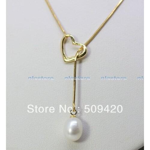 Free Shipping Charming new fine gold chain white pearl pendent necklace
