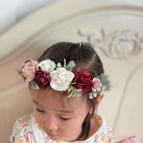 Free Shipping Baby Girl Ivory Burgundy Blush Pink Flower Crown Wreath