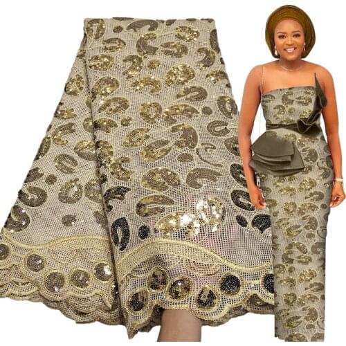 Bestway French Net African Lace 5 Yards High Quality Cord Sequin Embroidery Nigerian Party Celebration Robe Sewing Fabric 2021