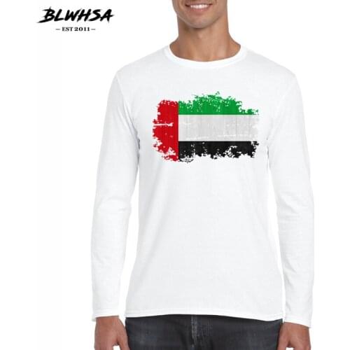BLWHSA United Arab Emirates National Flag Nostalgic Style Men T Shirts Long Sleeve United Arab Emirates Men T-shirt