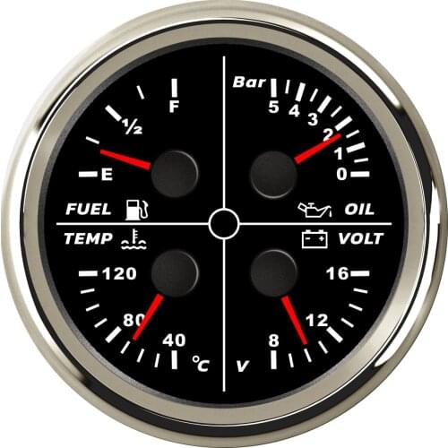 1pc 52mm 0-80Psi Oil Pressure Gauges 240-33ohm Black Fuel Level Meters 8-16v Voltmeters Water Temp Gauges for Auto Boat Vessels