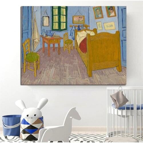Van Gogh Famous Painting Vincents Bedroom In Arles Canvas Printing Poster Wall Art Collection For Living Room Decor