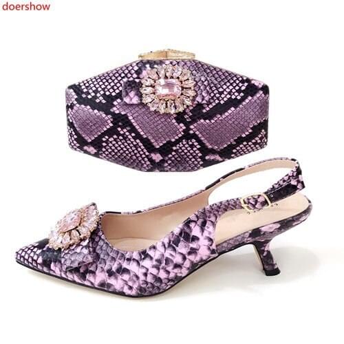 Doershow purple Shoes and Bag Set African Shoe and Bag Set for Party In Women Matching Shoes and Bags for Wedding!SBJ1-5