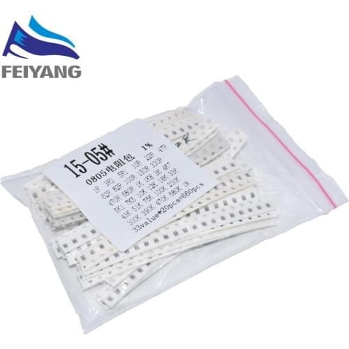 660pcs 0805 SMD Resistor Kit Assorted Kit 1ohm-1M ohm 1% 33valuesX 20pcs=660pcs Sample Kit
