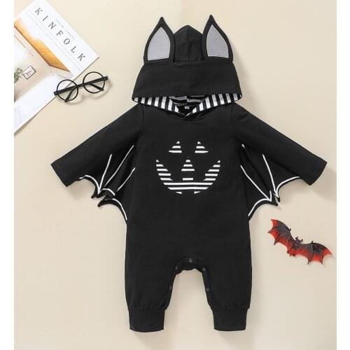 Infant Baby Boys Girls Halloween Bat Cosplay Costume Hooded Romper Jumpsuit Autumn Winter Halloween Newborn Baby Clothing