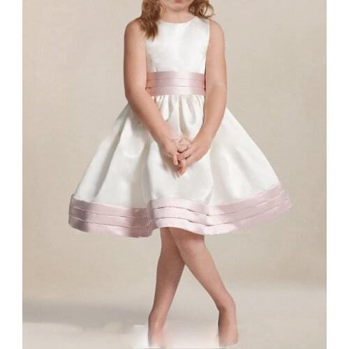 Lovely Simple Flower Girl Dresses Satin Cheap Child Formal Dress Tea Length for Girls Aged 2-14 Years Christmas Outfits