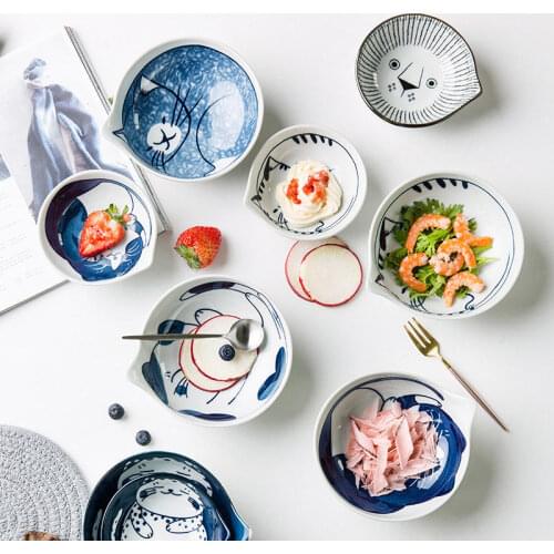 6/8 Inch Creative Japanese Cartoon Dinner Cute Cat Ceramic Plate Restaurant Home Kitchenware Cold Dessert Sauce Ceramica Dish