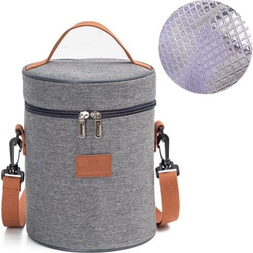 Circular Round Lunch Box Bag Shoulder Strap Thermal Insulated Zipper Handle Cooler Bento Breakfast Take Food Work Carry Bag