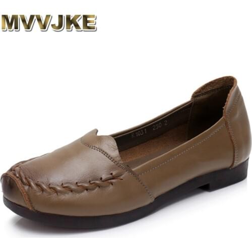 MVVJKE Fashion Women Shoes Genuine Leather Loafers Women Casual Flat Shoes Spring Autumn Soft Comfortable Shoes Women Flats E186