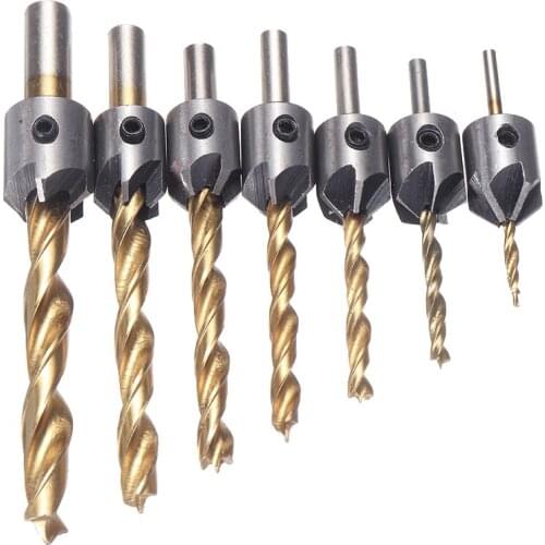 5 Flutes 3-10mm Titanium Coating Countersink Drill Bit Set Reamer Woodworking Chamfer Screw Hole Drill Cutter Wood Drill Bits