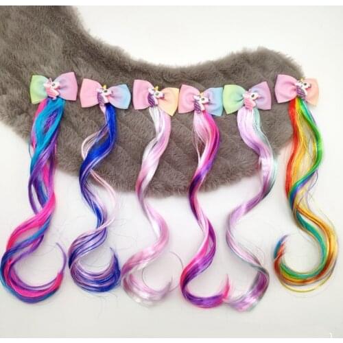 Hair Extensions Curly Wig for Kids Girls Ponytails Unicorn Head Hair Bows Clips Bobby Pins Hairpin Barrette Hair Accessories 106