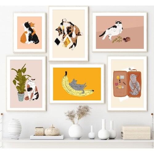 Funny Cat Vintage Cartoon Wall Art Canvas Painting Nordic Posters And Prints Wall Pictures For Living Aesthetic Room Home Decor