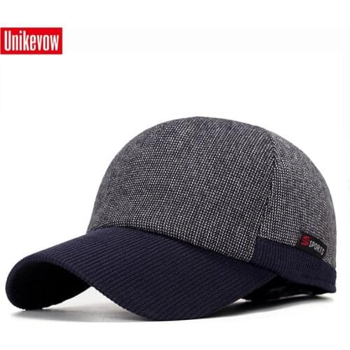 UNIKEVOW New arrivel Winter baseball caps with ears motorcycle cap Casual winter hat warm caps with corduroy visor for men