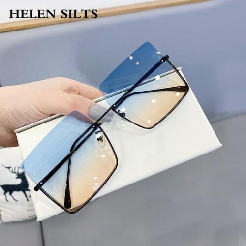 Oversized Sunglasses Women Luxury Brand Half frame Shades Sun Glasses Female Cool Blue Brown Eyeglasses Metal Trend Eyewear H237