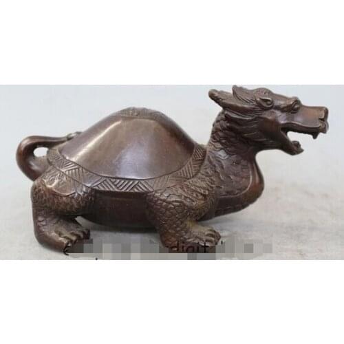 Wholesale factory 8" Chinese Fengshui Copper longevity Dragon Turtle Tortoise Statue Sculpture 25% off