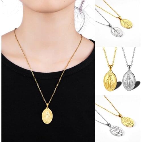 2021 Miraculous Medal Stainless Steel Oval Pendant Necklace for Women Men Wild Jewelry Gift NOV99