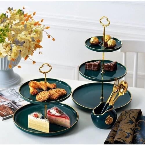 Fruits Snack Dessert Tray Nordic Malachite Green Stand Elegant Ceramic Plate Gold Cake Stand Dish