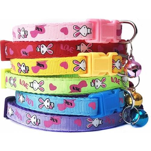 Adjustable Cat Collar Kitten Necklace Safety Buckle Neck Strap Belt For Cat With Bell Pet Collar Cartoon Rabbit