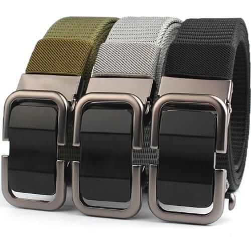 Mens Belt Toothless Automatic Alloy Buckle Belt Nylon Canvas Waistband Tactical Breathable Adjustable Belt for Outdoor Hunting