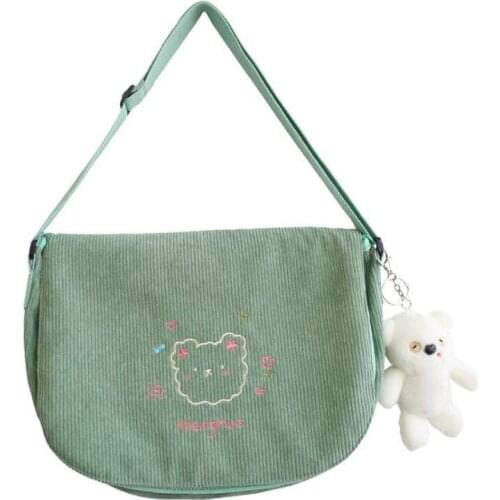 Korean Preppy Style Cute Girl Inclined Shoulder Bag Japanese Corduroy Student Schoolbag Waterproof Harajuku Bag Fashionable Girl
