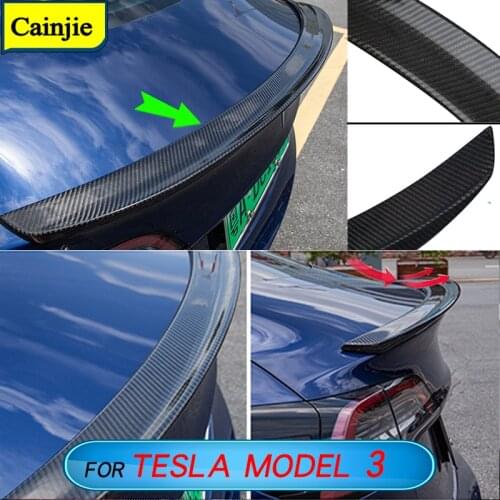Tesla Model 3 2021 Accessories Car Styling Real Carbon Fiber Rear Trunk Spoiler Car Tail Modification For Model3 2017-2021