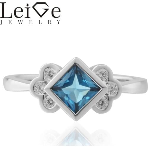Leige Jewelry London Blue Topaz Ring Princess Cut Blue Gemstone Engagement Rings For Woman Sterling Sliver 925