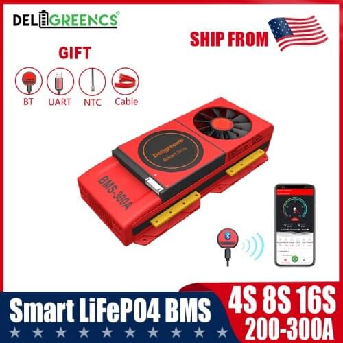 US Stock Smart BMS 4S 8S 16S 200A 250A 300A Lithium Battery BMS support UART Bluetooth App Fast Shipping
