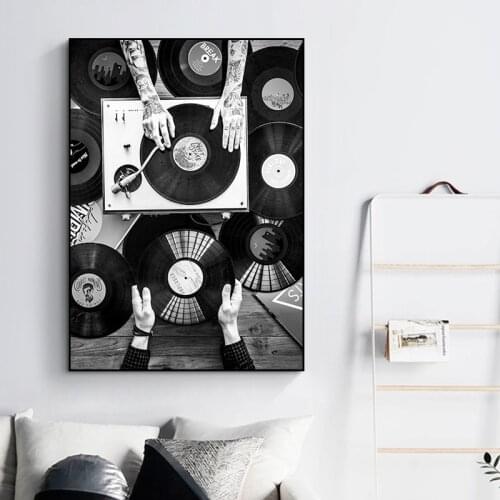 Vinyl Records Lovers Wall Art Canvas Painting Nordic Poster And Print Vintage Black White Wall Picture Living Room Decor HD0006