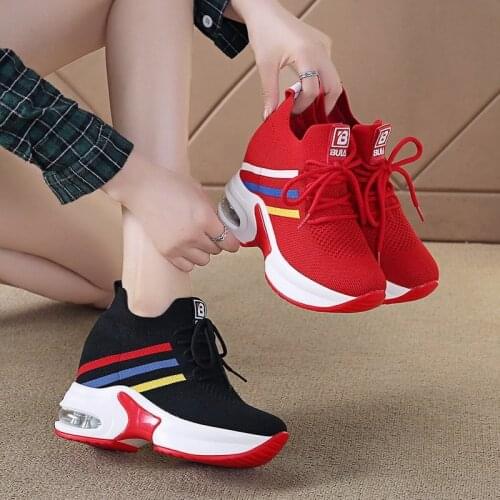 High White Sneakers Women Platform Shoes Heel Increasing Ladies Shoes Mesh Breathable Shoes Wedge Black Woman Sneakers Platform