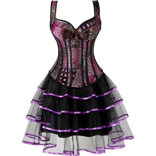 Steampunk corset plus size gothic jacquard bustier corset dresses for women skirt tutu set burlesque halloween cosplay sexy