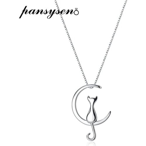 PANSYSEN Pure 925 Sterling Silver Cat Charm Pendant Necklaces for Women New Fashion Jewely Small Chokers Necklaces Fine Jewelry