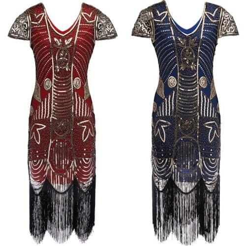 Womens 1920s o Neck Beaded Fringed Gatsby Theme Flapper Dress Prom Beaded Dresses Great Gatsby evening cocktail dress