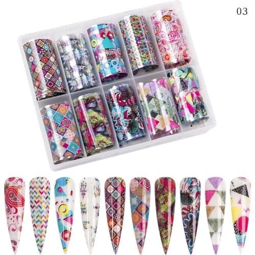 1box Transfer Foils Rolls 10 Designs Sky Flower Print Holographic Laser Stickers 4*100cm Adhesive Paper Slider Nail Art Foils #8
