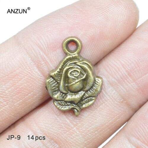14pcs 19x14mm Antique Bronze Rose DIY Jewelry Pendant Metal Charms Rose Pendant JP-09