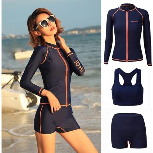 Womens 3pcs Rashgaurds Zip up Long Sleeve Shirt with Bra Shorts Swim Surf Run Yoga Gogging Active Tracksuit Sun UV Protection