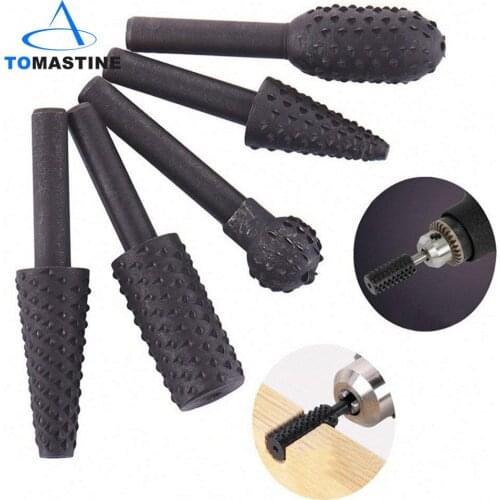 5Pcs/Set 1/4'' 6mm Shank Rotary Burr Set Wood Rasp File Drill Bits Rotary Rasp Set for Woodworking Hand Tool Sets