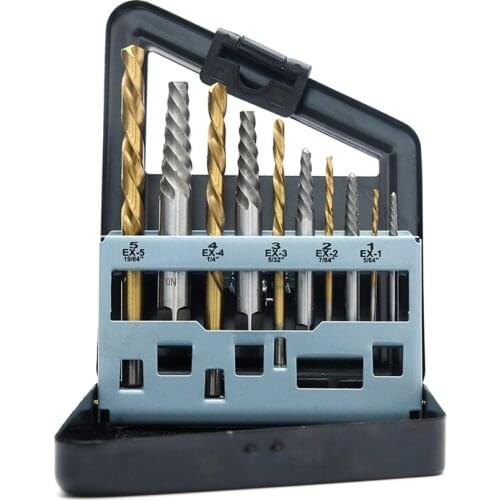 5pcs Left Hand Twist Drill Bit + 5pcs Broken Screw Bolt Damaged Screw Extractor Set with Metal Storage Box Power Hand Tools