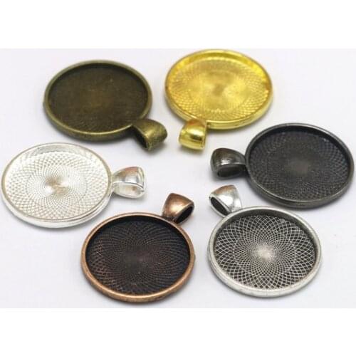 5pcs Heavy Multicolor Filigree Round Blank Base Setting Tray Bezel Pendant Charm/Finding,Fit 25mm Cabochon/Cameo,DIY Accessory