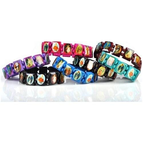 50PCS/lot Children Catholic wood rosary bracelet rosary bracelet mix saints bracelets Free Shipping