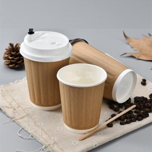 50pcs Disposable double-layer paper cup thickening anti-scalding hot drink coffee soy milk tea takeaway packaging cup with lid