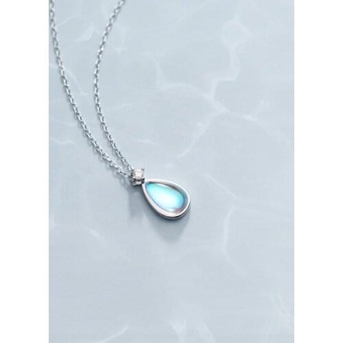 925 Sterling Silver Simple Gradient Water Drop Synthetic Crystal Pendant Necklace For Women Girls Kids Charm Jewelry Gifts